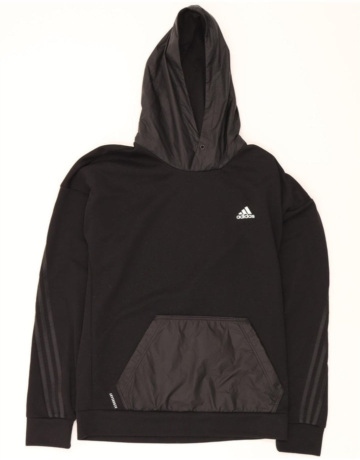 ADIDAS Mens Hoodie Jumper Medium Black Colourblock Polyester Vintage Adidas and Second-Hand Adidas from Messina Hembry 