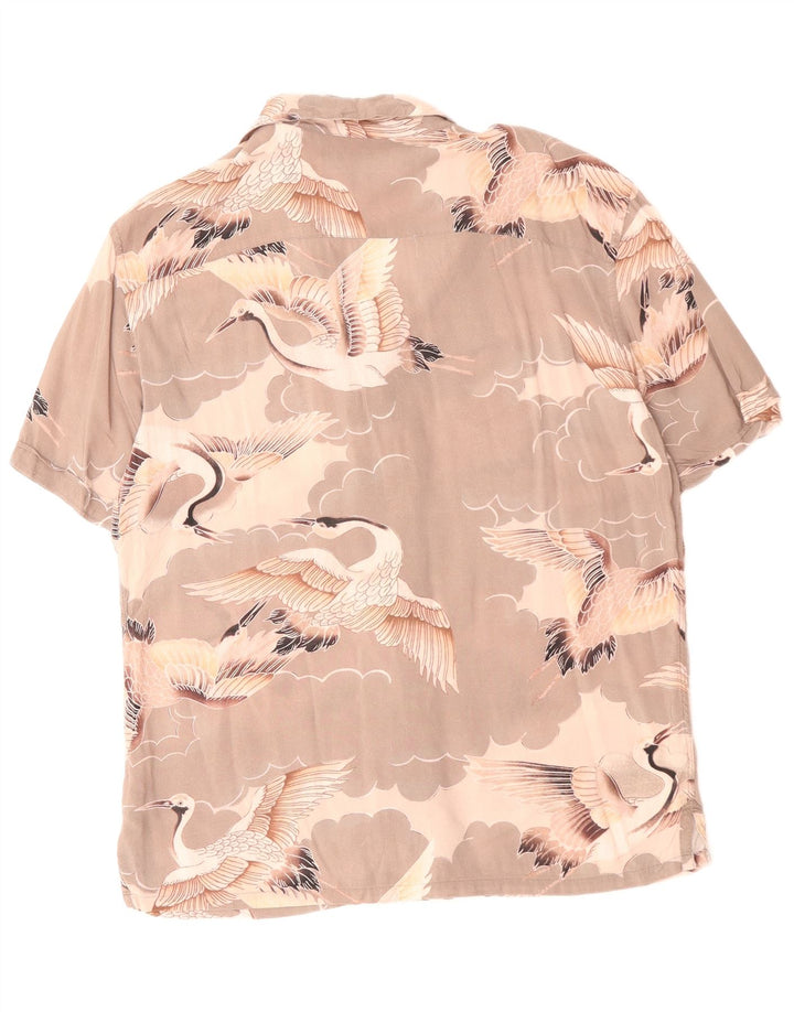 All Saints Herren-Kurzarmhemd Mittelgrauer Viskose-Vogel mit Animal-Print