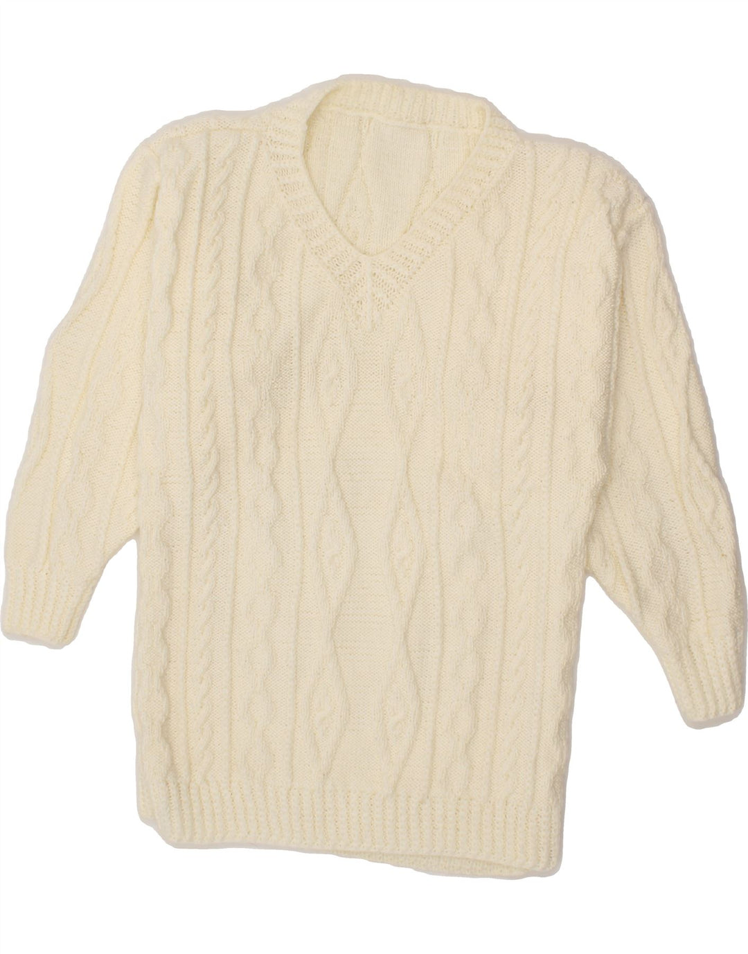 VINTAGE Womens V-Neck Jumper Sweater UK 14 Medium White Vintage Vintage and Second-Hand Vintage from Messina Hembry 