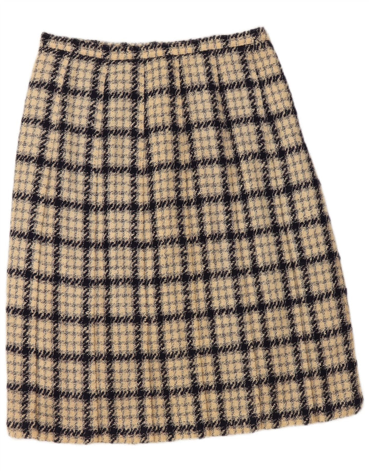 VINTAGE Damen A-Linienrock W30 Mittelbeige kariert