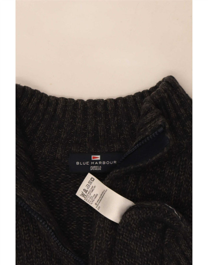 Marks & Spencer Herren Blauer Harbor-Pullover mit Reißverschluss am Hals, mittelgraue Seide