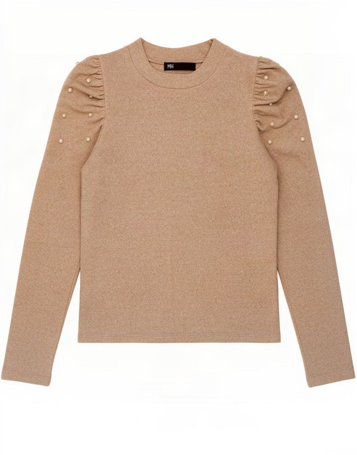 Zara Damen Top Langarm UK 12 Mittelbeige Viskose