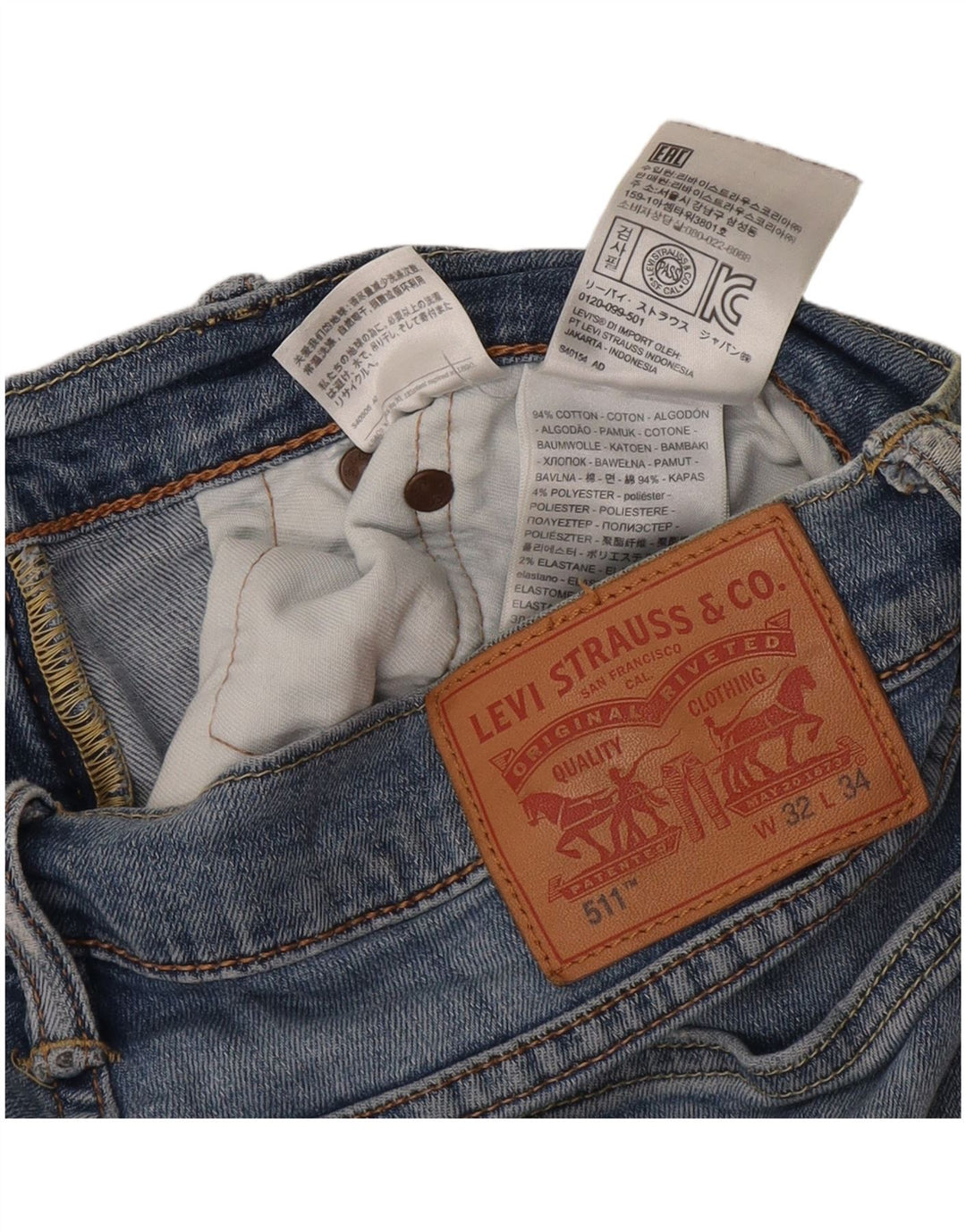 Levi's Herren 511 Slim Jeans W32 L31 Blaue Baumwolle