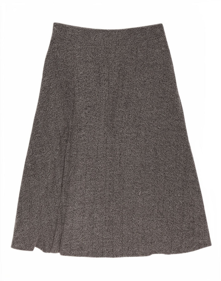 Zara Damen Midi-A-Linien-Rock, groß, W32, graues Fischgrätenmuster