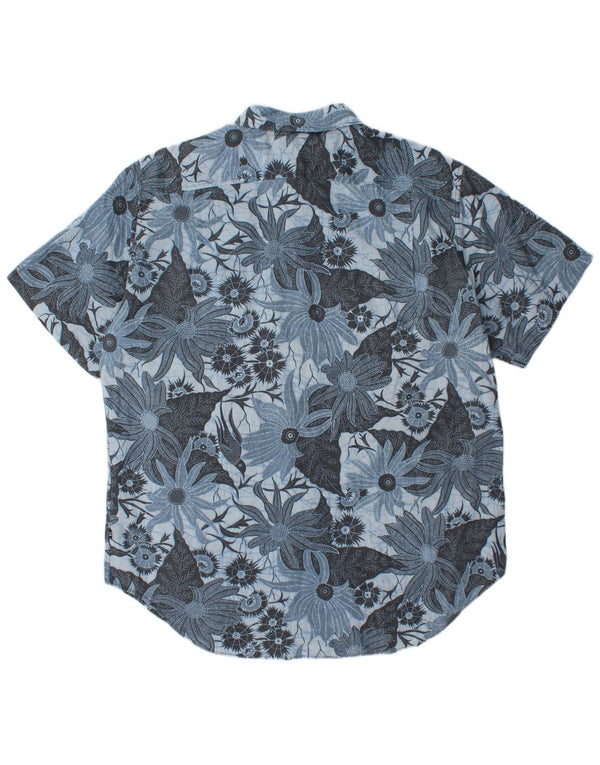 Nautica Herren-Kurzarmhemd mit klassischer Passform, großes blaues Blumenmuster aus Leinen