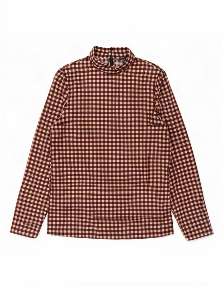 Cos Langarm-Blusenoberteil für Damen, UK 12, mittelbraun, Gingham-Baumwolle
