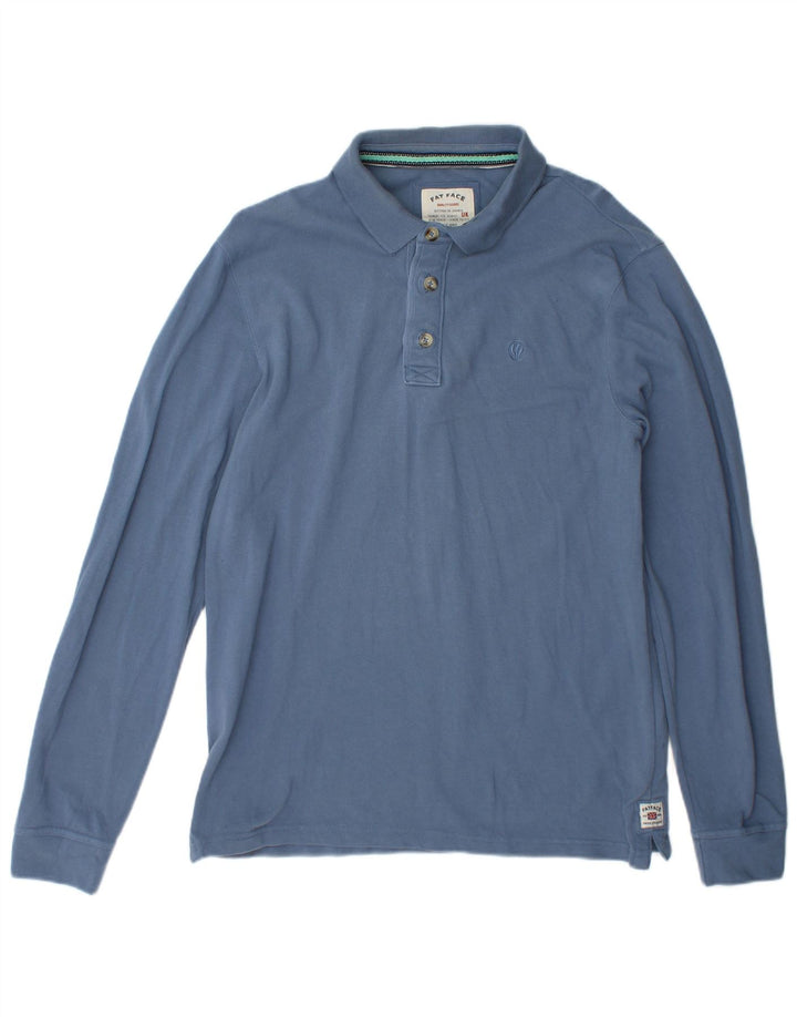 Fat Face Herren-Langarm-Poloshirt aus mittelblauer Baumwolle