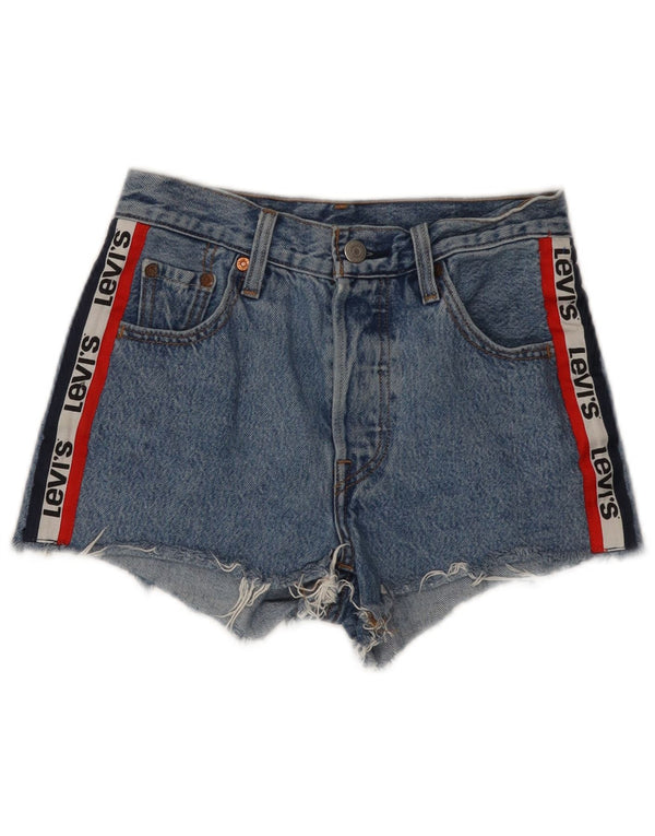 Levi's Damen 501 Graphic Denim Shorts W23 2XS Blaue Colourblock-Baumwolle