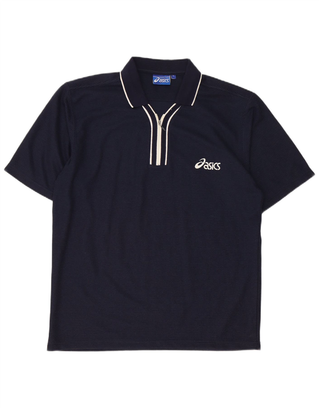 ASICS Herren-Poloshirt, groß, marineblau, Nadelstreifen-Baumwolle