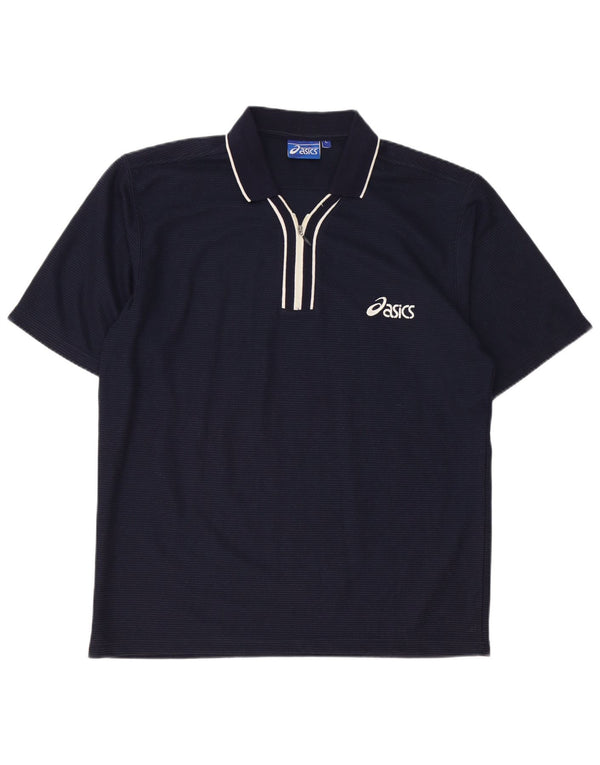 ASICS Herren-Poloshirt, groß, marineblau, Nadelstreifen-Baumwolle