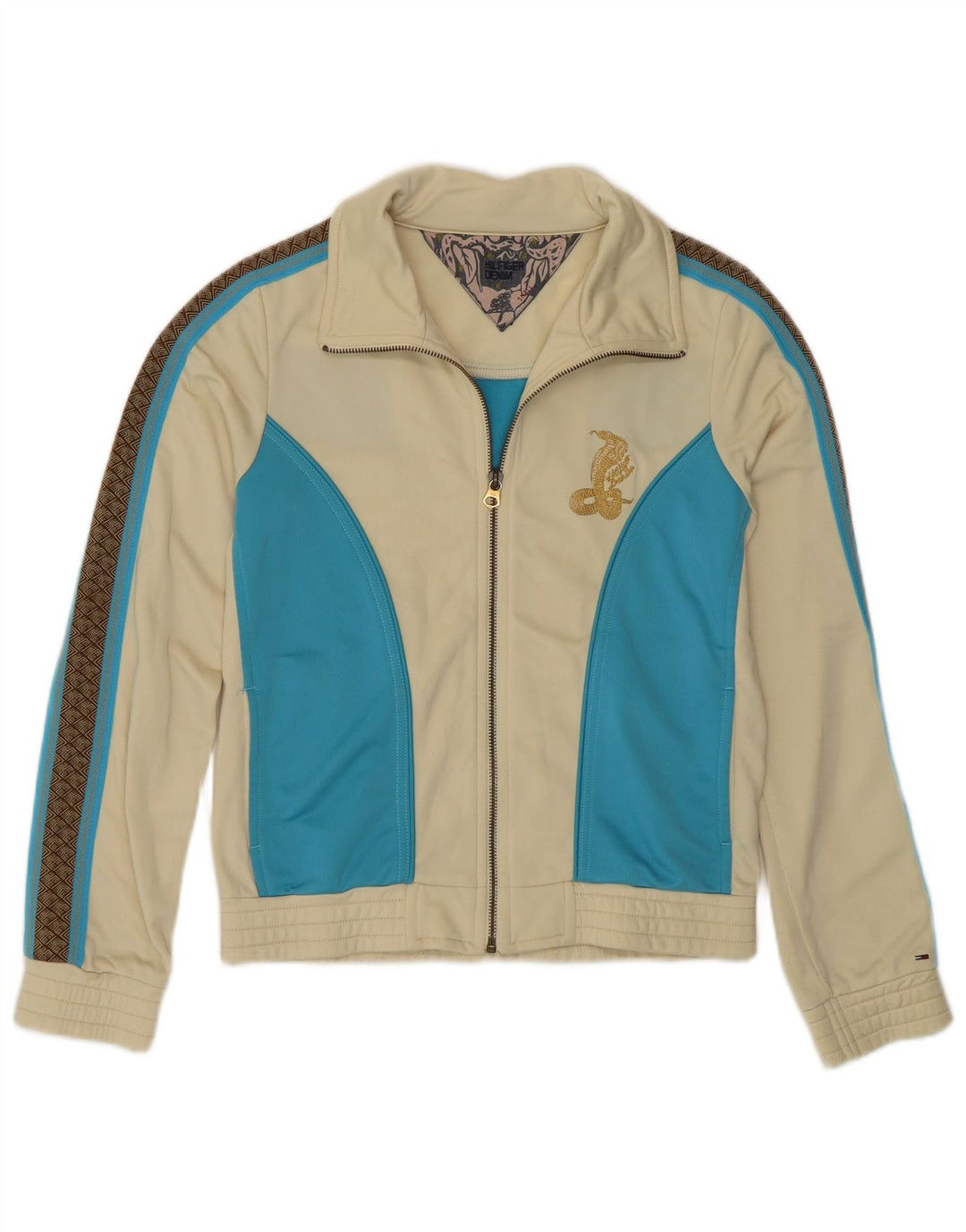 TOMMY HILFIGER Damen-Trainingsanzug-Oberteiljacke UK 10 Small Beige Colourblock