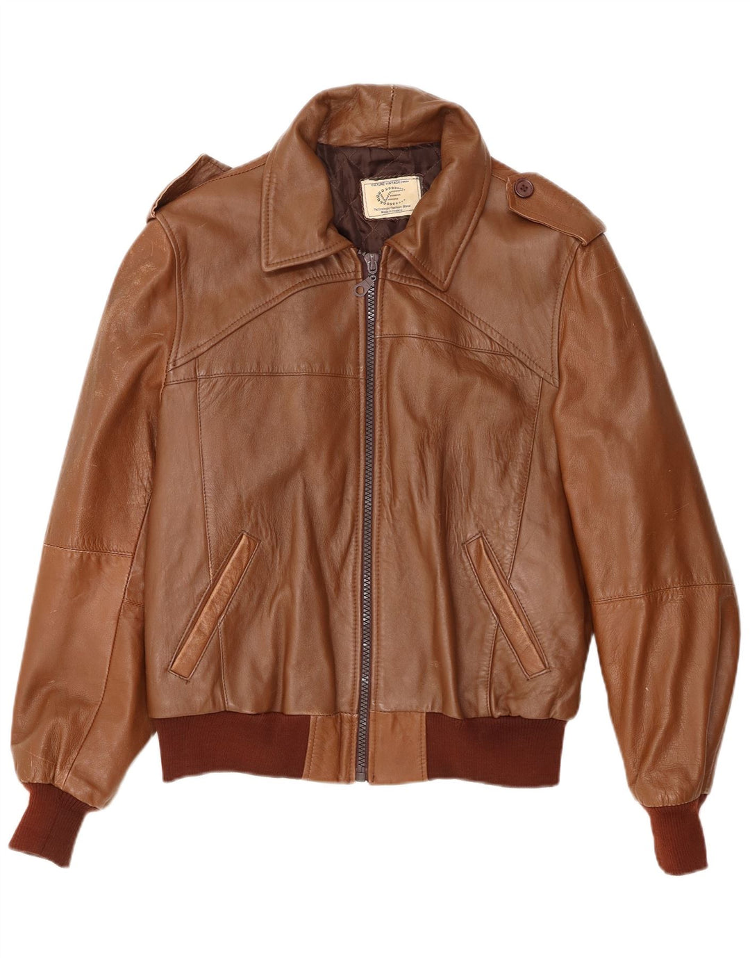 VINTAGE Herren Militärlederjacke UK 40 Großes braunes Leder