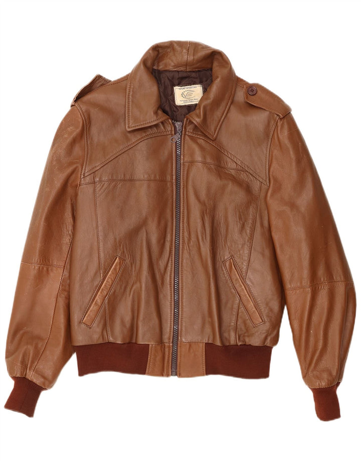 VINTAGE Herren Militärlederjacke UK 40 Großes braunes Leder