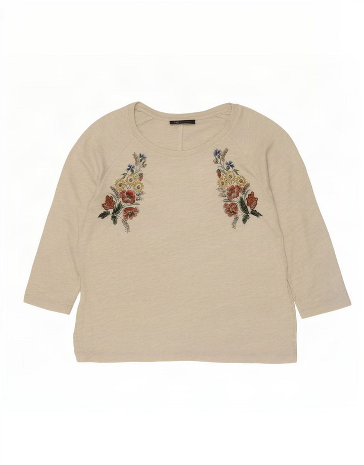 Marks & Spencer Damen-Top mit Grafik, 3/4-Ärmel, UK-Größe 12, Mittel, gebrochenes Weiß, Blumenmuster