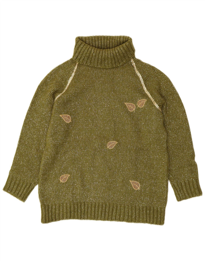 VINTAGE Rollkragenpullover für Damen, Gr. 16, groß, grün geflecktes Acryl