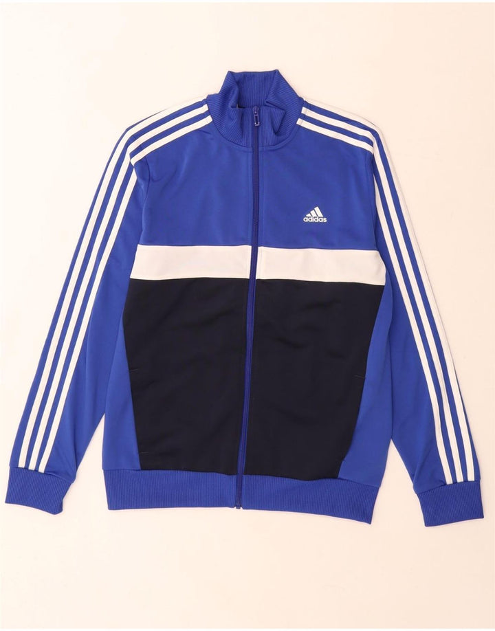 Adidas Jungen-Trainingsanzug-Top-Jacke, 13–14 Jahre, blaues Colourblock-Polyester