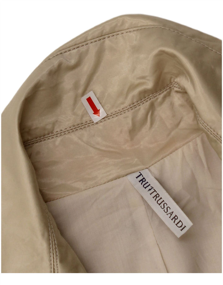 TRUSSARDI Womens Short Trench Coat IT 46 Large Beige Cotton