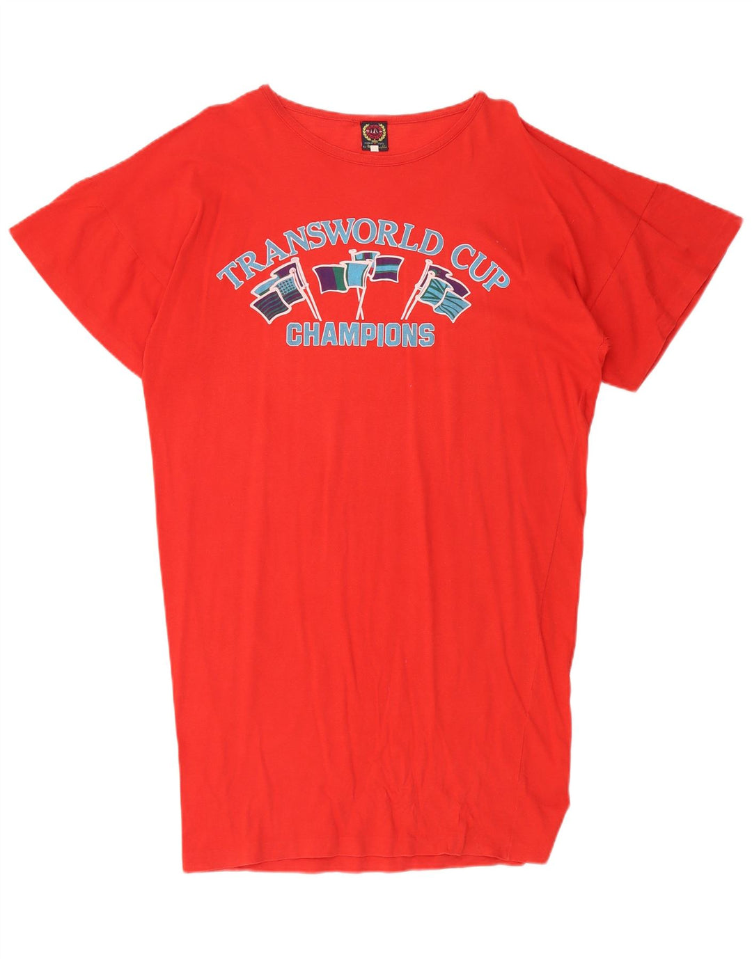 Vintage Damen Übergroßes grafisches T-Shirt-Kleid IT 42 Mittelrote Baumwolle