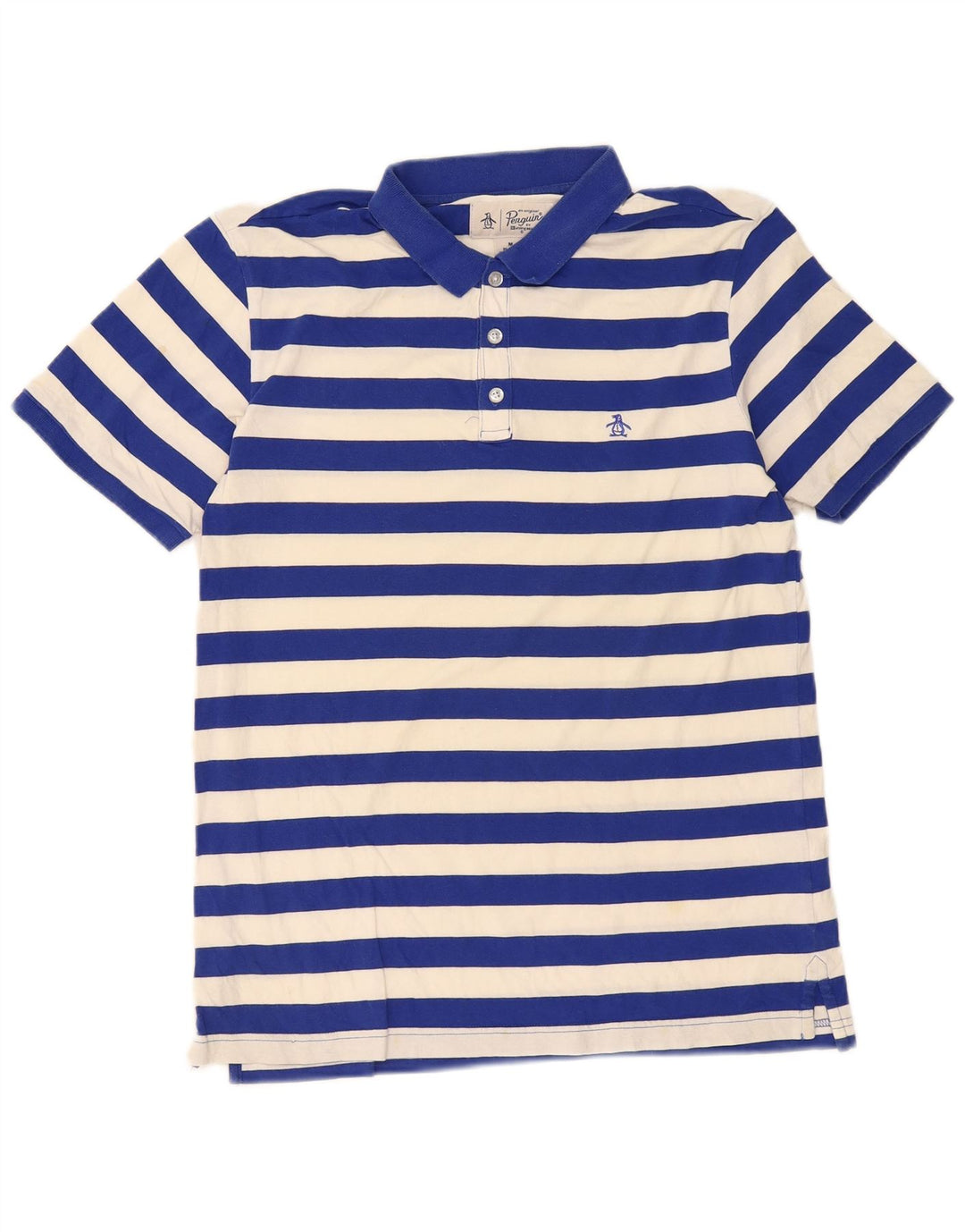 Penguin Herren-Poloshirt mit normaler Passform, mittelblau, gestreift, Baumwolle