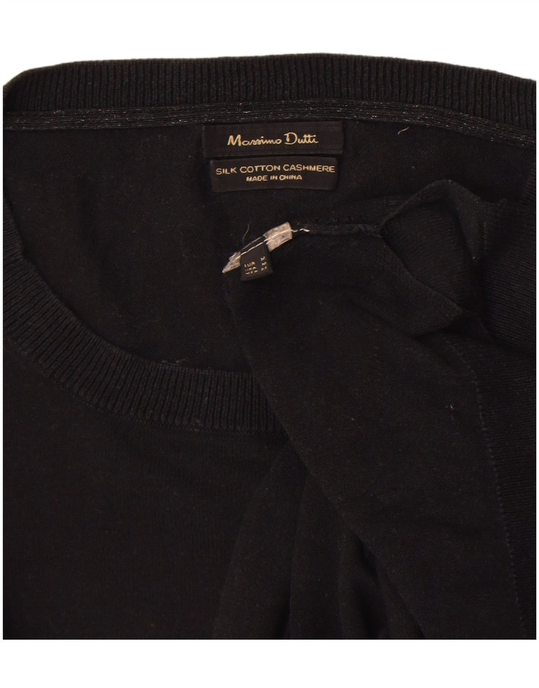 Massimo Dutti Damen-Pullover mit Rundhalsausschnitt, UK 14, mittlere schwarze Baumwolle