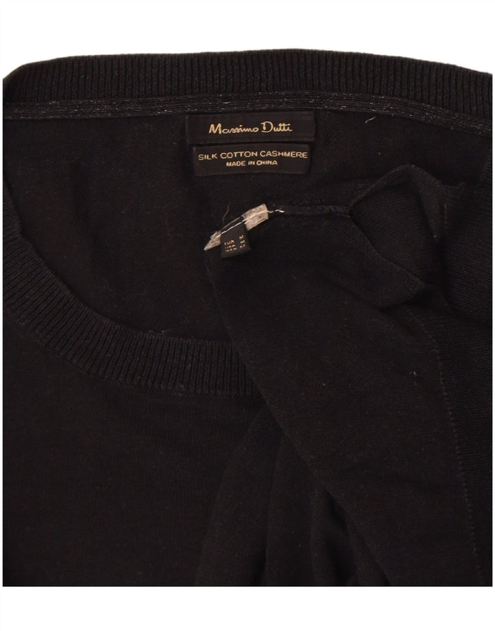 Massimo Dutti Damen-Pullover mit Rundhalsausschnitt, UK 14, mittlere schwarze Baumwolle
