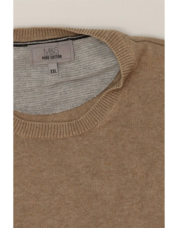 Marks & Spencer Herren-Pullover mit Rundhalsausschnitt, 2XL, beige Baumwolle