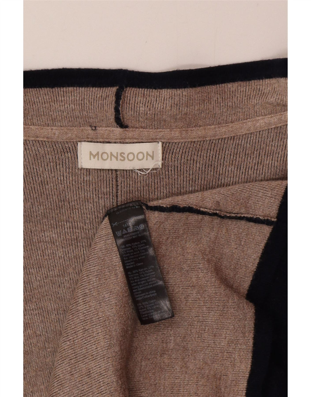 Monsoon Damen Longline Open Cardigan Pullover UK 16 Large Marineblau Baumwolle