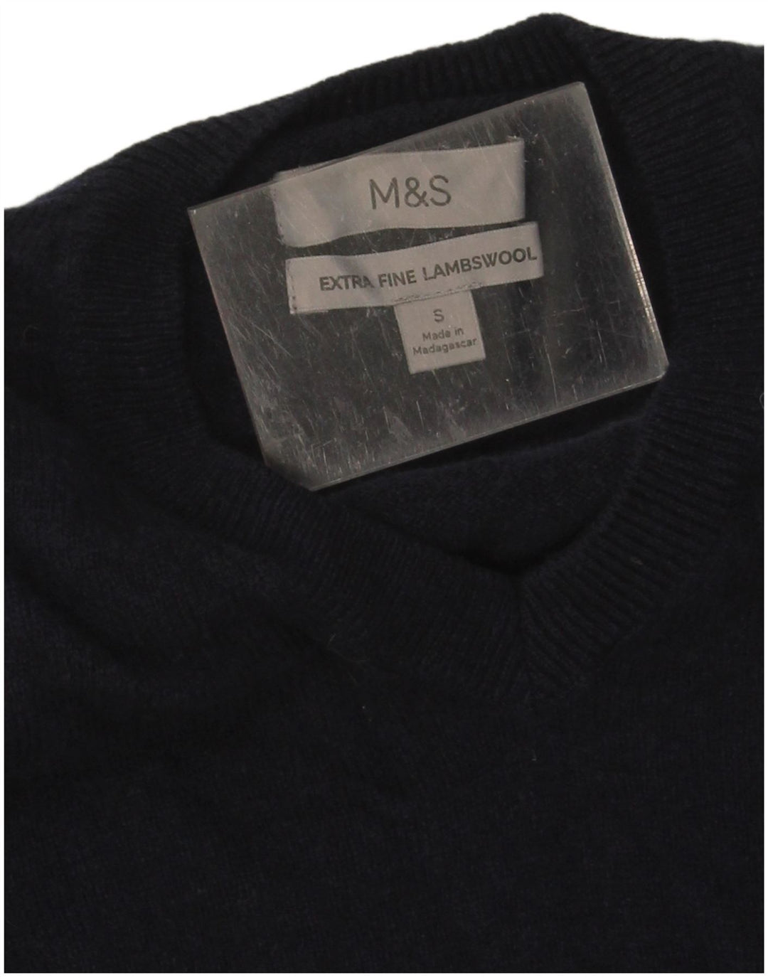 Marks & Spencer Herren-Pullover mit V-Ausschnitt, Größe S, marineblaue Wolle