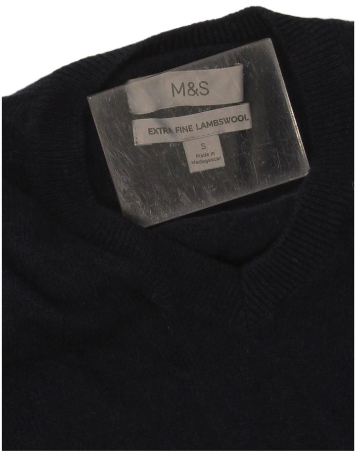 Marks & Spencer Herren-Pullover mit V-Ausschnitt, Größe S, marineblaue Wolle