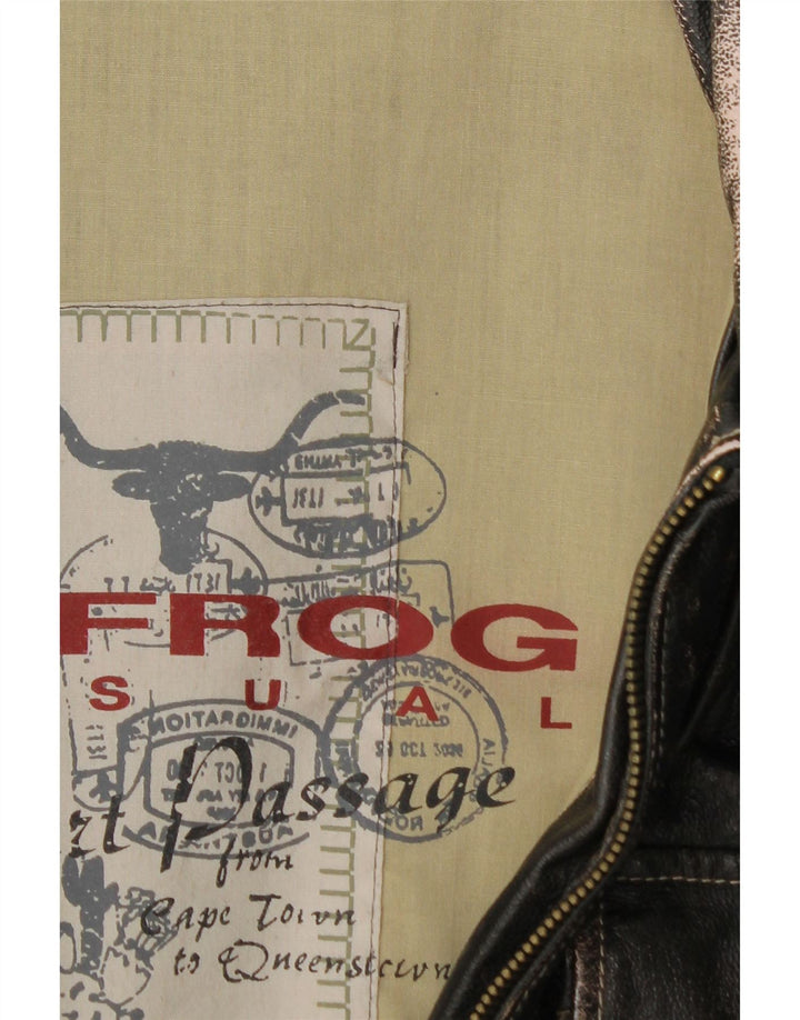 Le Frog Damen Militärlederjacke IT 52 2XL Schwarz