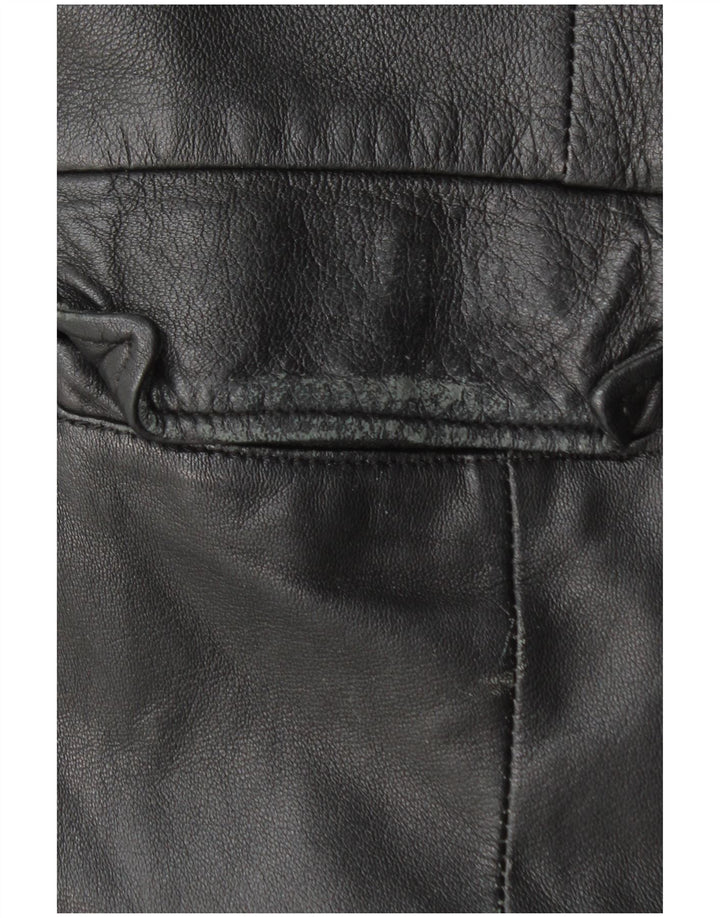 VINTAGE Damen Ledermantel UK 18 XL Schwarzes Leder