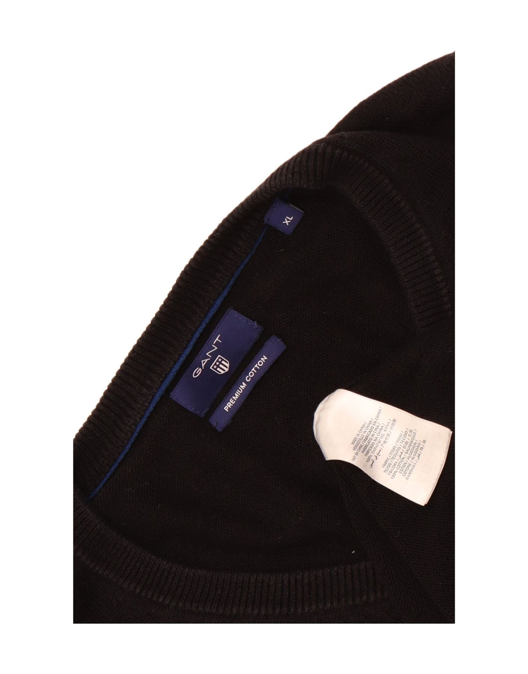 Gant Herren-Pullover mit V-Ausschnitt, XL, schwarze Baumwolle