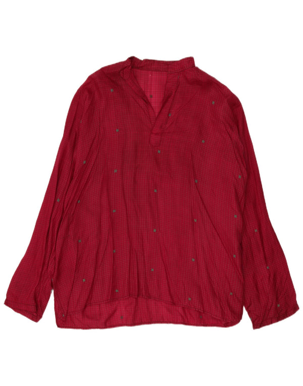Vintage Damen Langarm-Longline-Hemdbluse UK 22 3XL Burgunderrot kariert