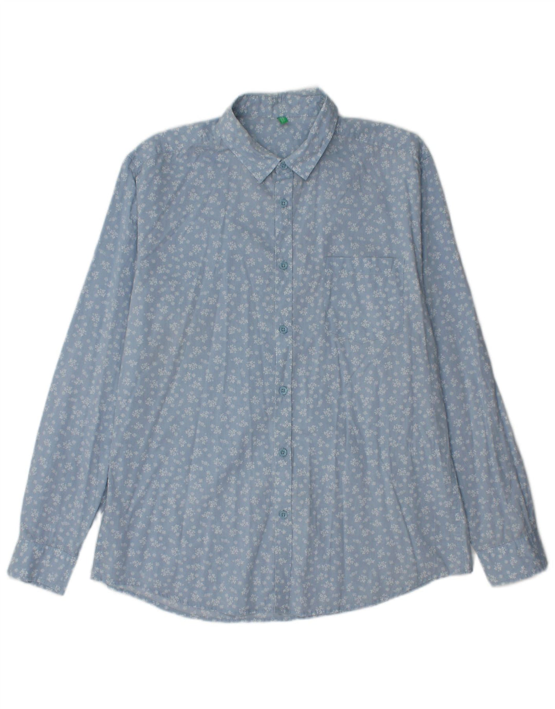 Benetton Herrenhemd Mittelblau mit Blumenmuster
