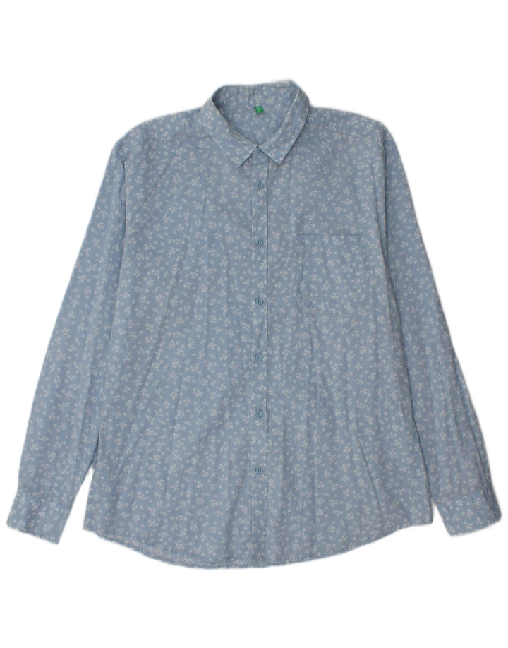 Benetton Herrenhemd Mittelblau mit Blumenmuster