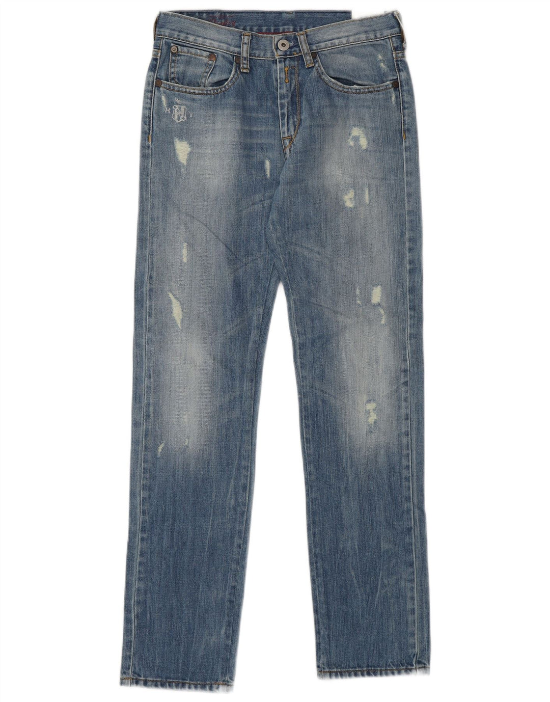 Replay Damen Distressed Straight Jeans W28 L29 Blaue Baumwolle