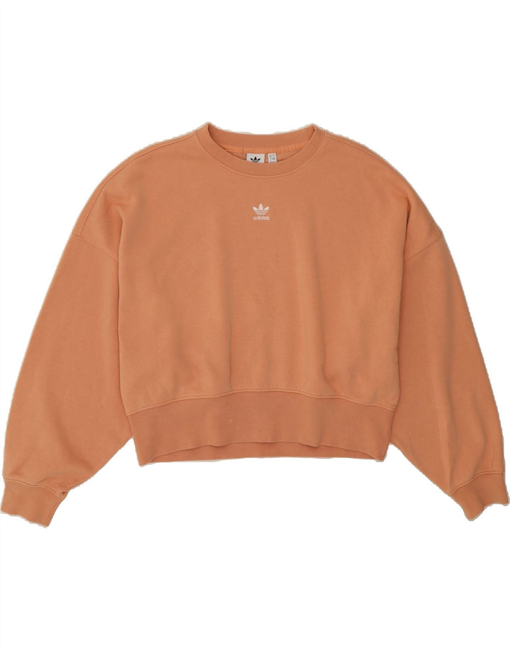 ADIDAS Womens Oversized Crop Sweatshirt Jumper UK 8 Small Orange Cotton Vintage Adidas and Second-Hand Adidas from Messina Hembry 
