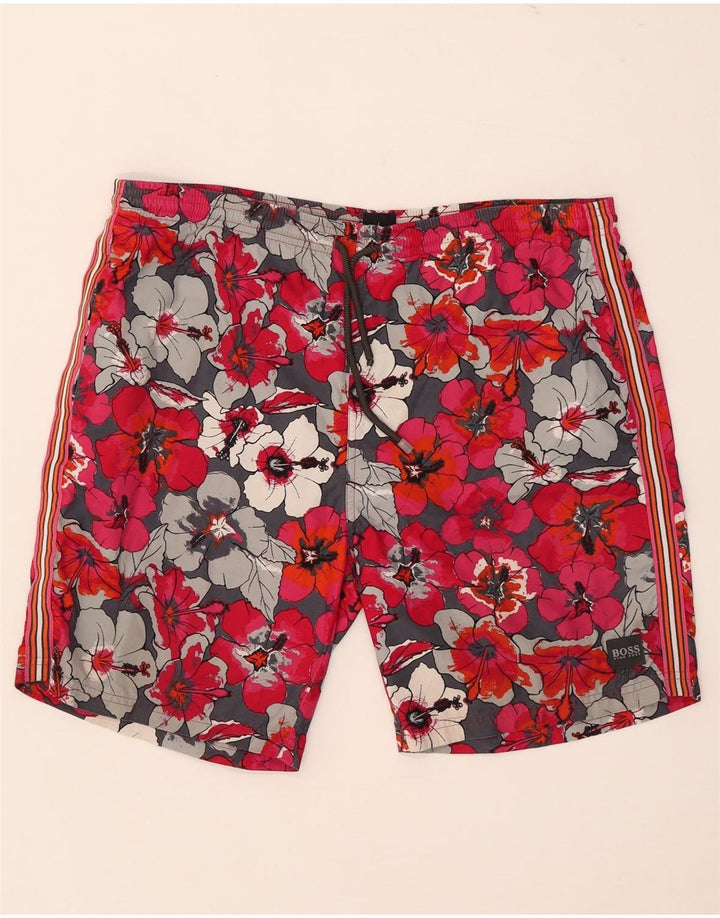 Hugo Boss Herren-Badeshorts, groß, rotes Blumenmuster