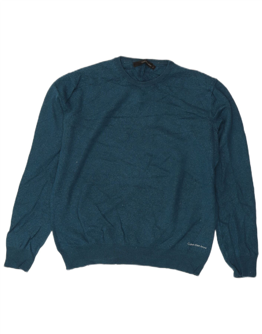 Calvin Klein Jeans Damen-Pullover mit Rundhalsausschnitt, UK 16, große blaue Wolle