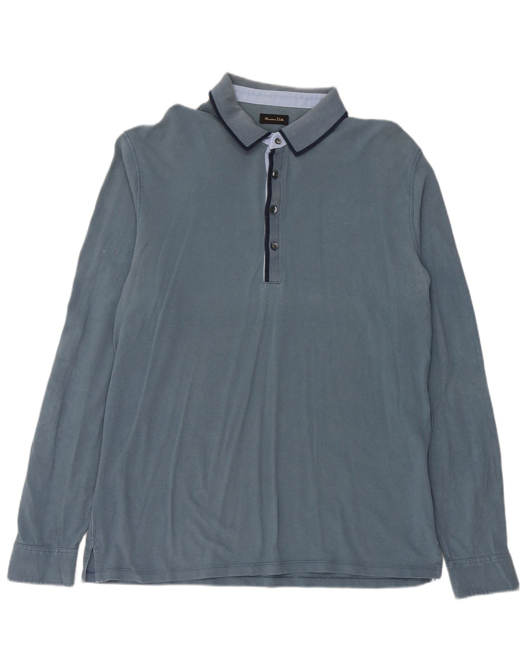 Massimo Dutti Herren Langarm-Poloshirt XL, blaue Baumwolle