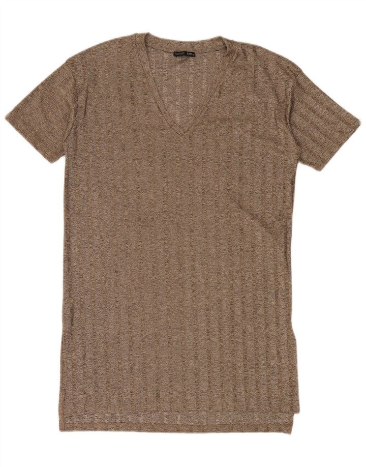 Zara Damen T-Shirt-Kleid UK 16 Large Braun Polyester