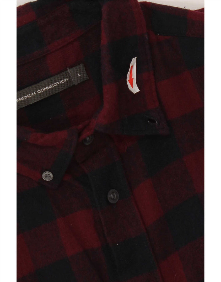 French Connection Herren-Flanellhemd, großes rotes Gingham-Muster