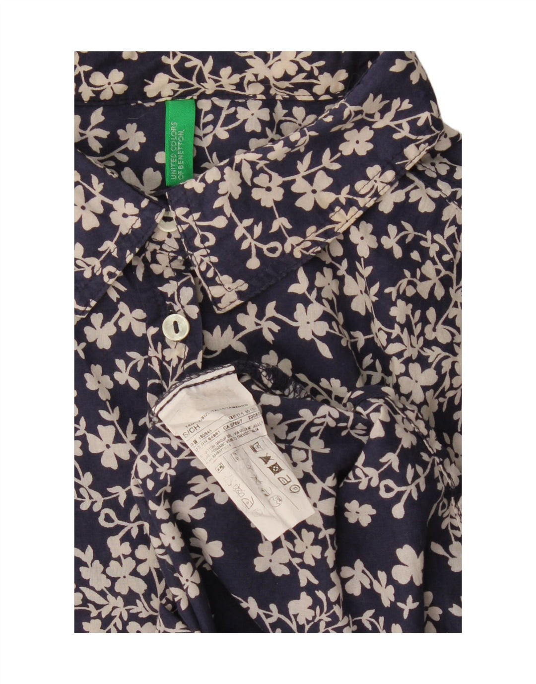BENETTON Damen-Oversize-Hemd, UK 10, Größe S, marineblau, geblümt, Baumwolle