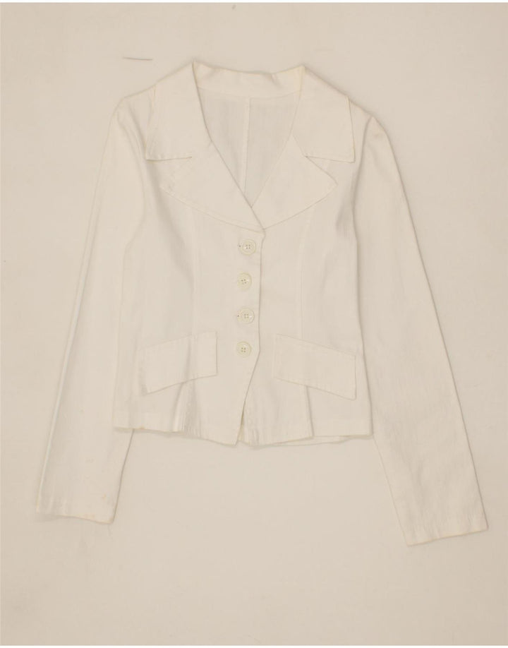 VINTAGE Womens Crop 4 Button Blazer Jacket UK 10 Small White Vintage Vintage and Second-Hand Vintage from Messina Hembry 