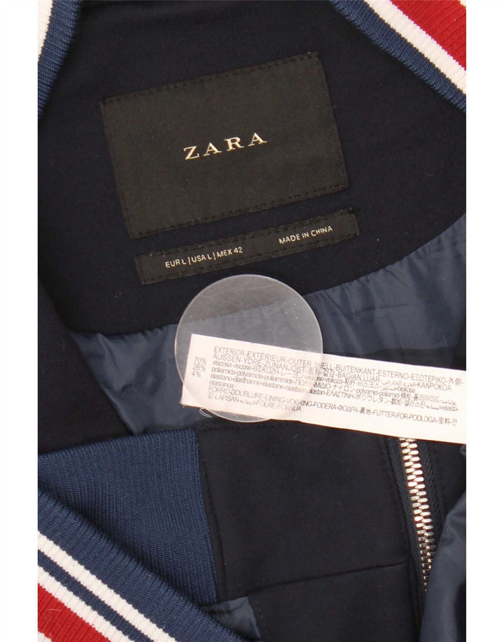 Zara Herren Bomberjacke UK 40 Große marineblau gestreifte Viskose
