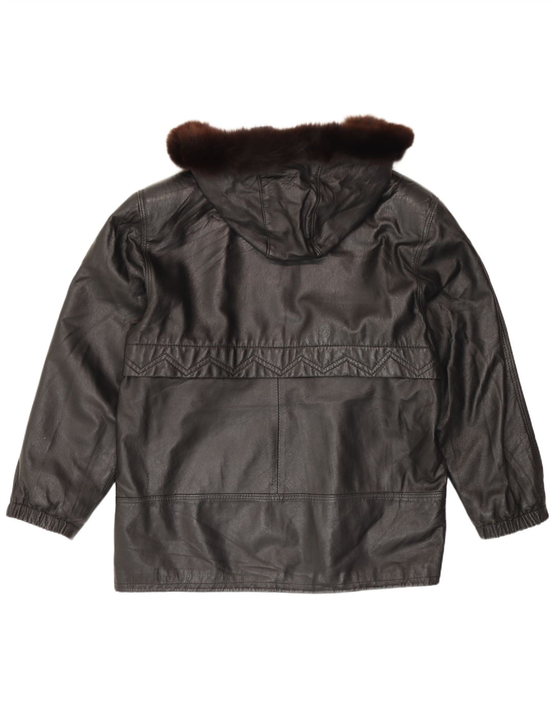 Vintage Damen Lederjacke mit Kapuze IT 46 Großes schwarzes Leder