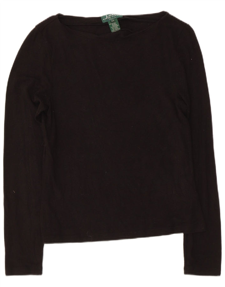 Ralph Lauren Womens Petite Top Langarm UK 8 Small Schwarz Rayon