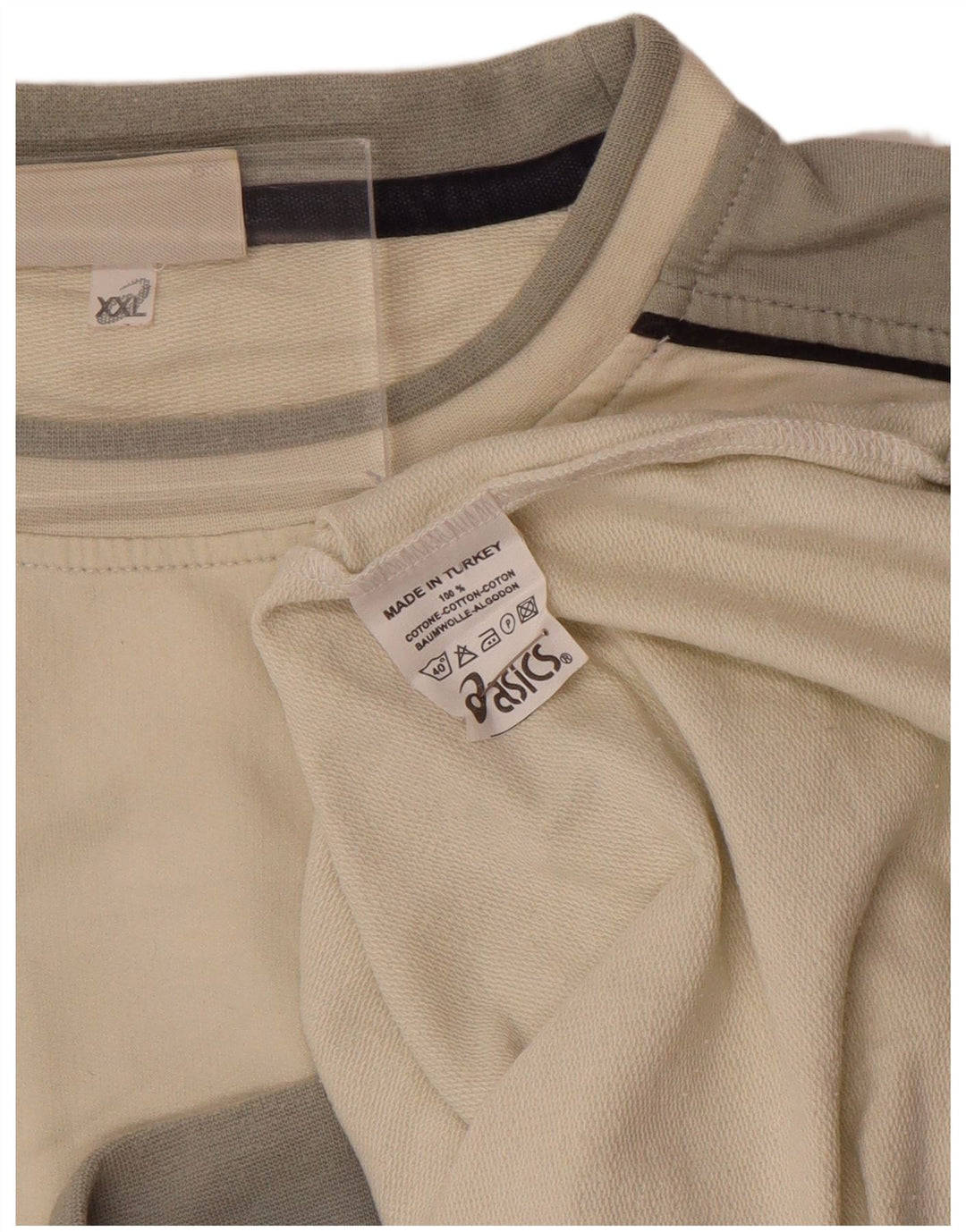 ASICS Herren Sweatshirt Pullover 2XL Off White Colourblock Baumwolle