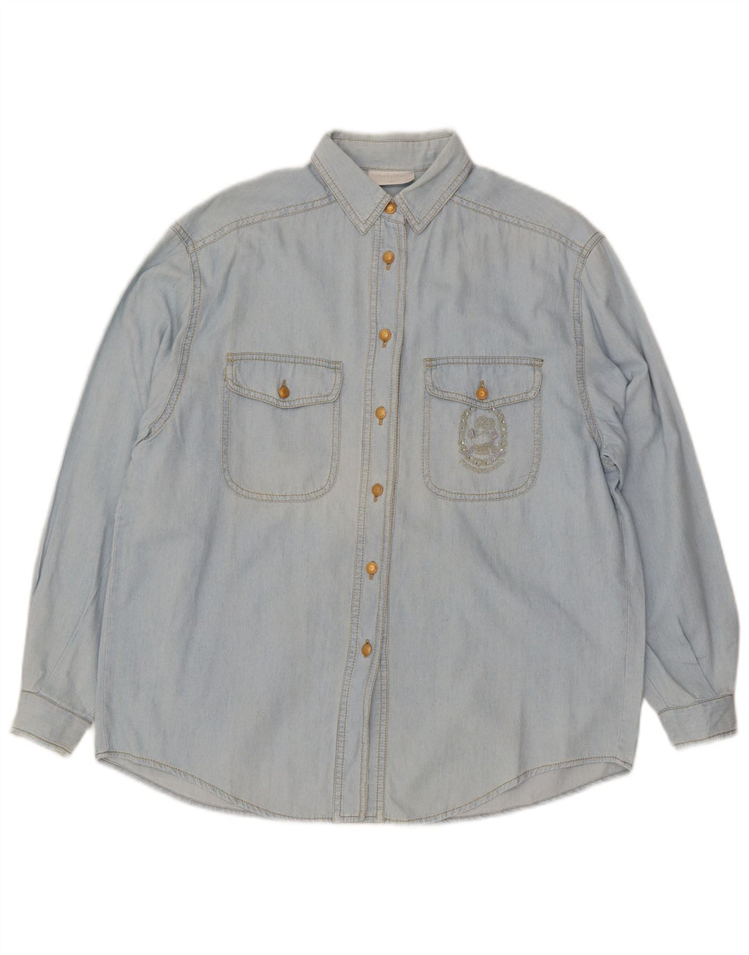 Roccobarocco Damen-Oversize-Jeanshemd IT 42 aus mittelblauer Baumwolle