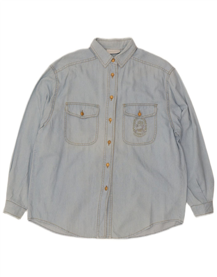 Roccobarocco Damen-Oversize-Jeanshemd IT 42 aus mittelblauer Baumwolle